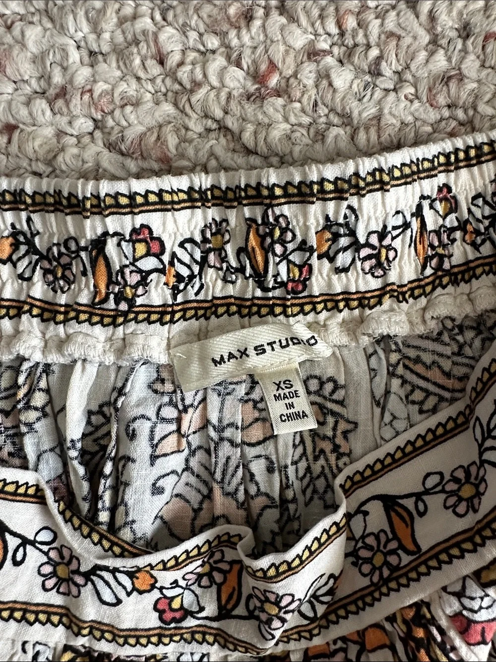 Max Studio Cream Maxi Skirt with Orange and Brown Floral Motif